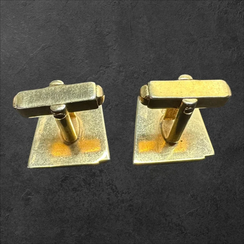 Anson Cufflinks Mens Gold Tone/Black Vintage MCM Geometric Pat Pend - See Photos